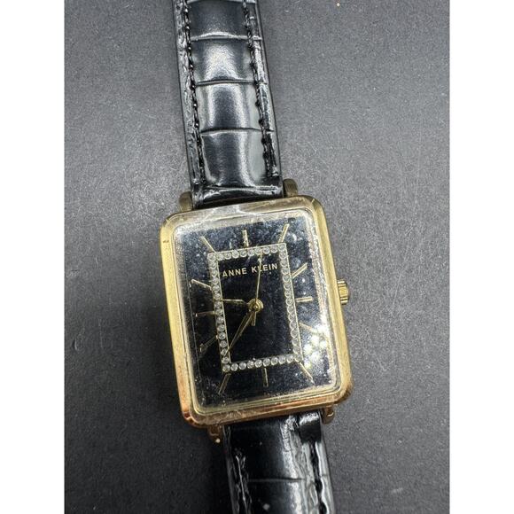 ANNE KLEIN Women\'s Glitter Accented Black Croco-Grain Leather Strap Watch Works main image 9
